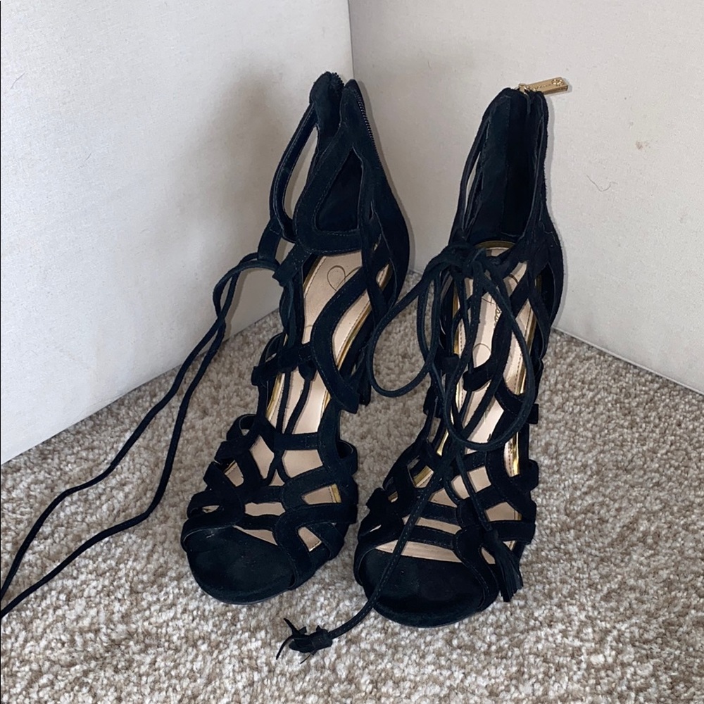 Elegant Black Lace-Up Heels